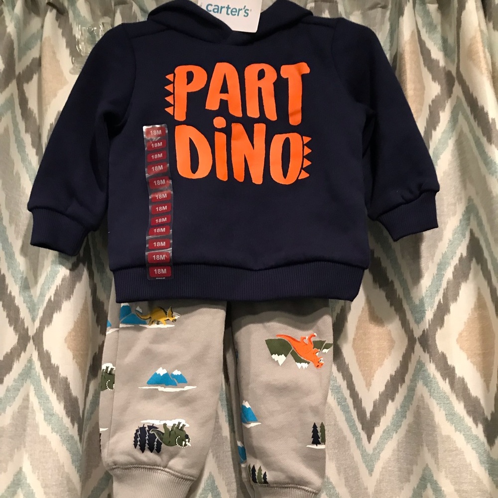 Carter’s Boys Hoodie and Sweatpants Dinosaurs Elastic Waist Blue Gray 18 Months